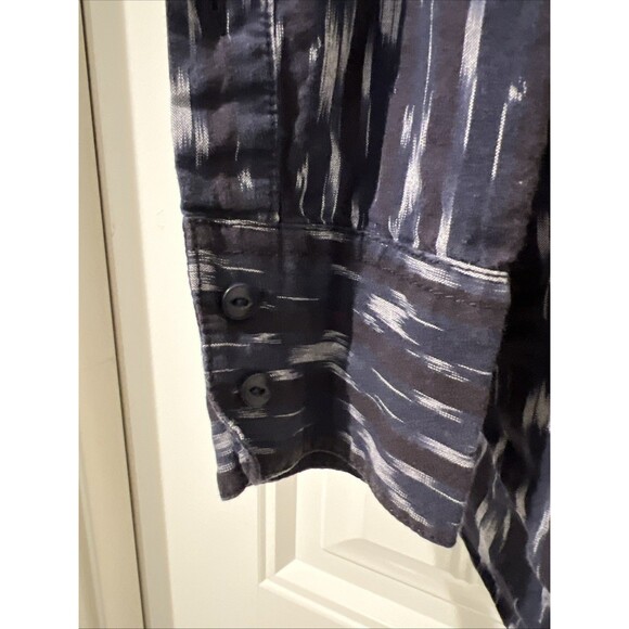 J CREW Metallic Striped Side Ikat Print Popover Shirt Blouse Navy Blue Size 8 - Picture 3 of 6